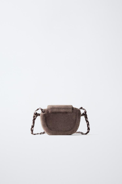 ZARA СУМКА С БАНТОМ И ОТДЕЛКОЙ ИЗ МЕХА, СЕРЫЙ