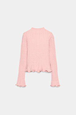 ZARA КАРДИГАН ИЗ ТРИКОТАЖА КОСИЧКОЙ С ВОЛАНАМИ, СВЕТЛО-РОЗОВЫЙ