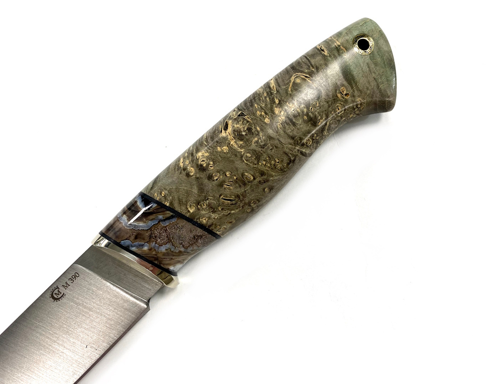 Нож Пантера, Bohler M390, макумэ ганэ, зуб мамонта, рукоять кап клёна
