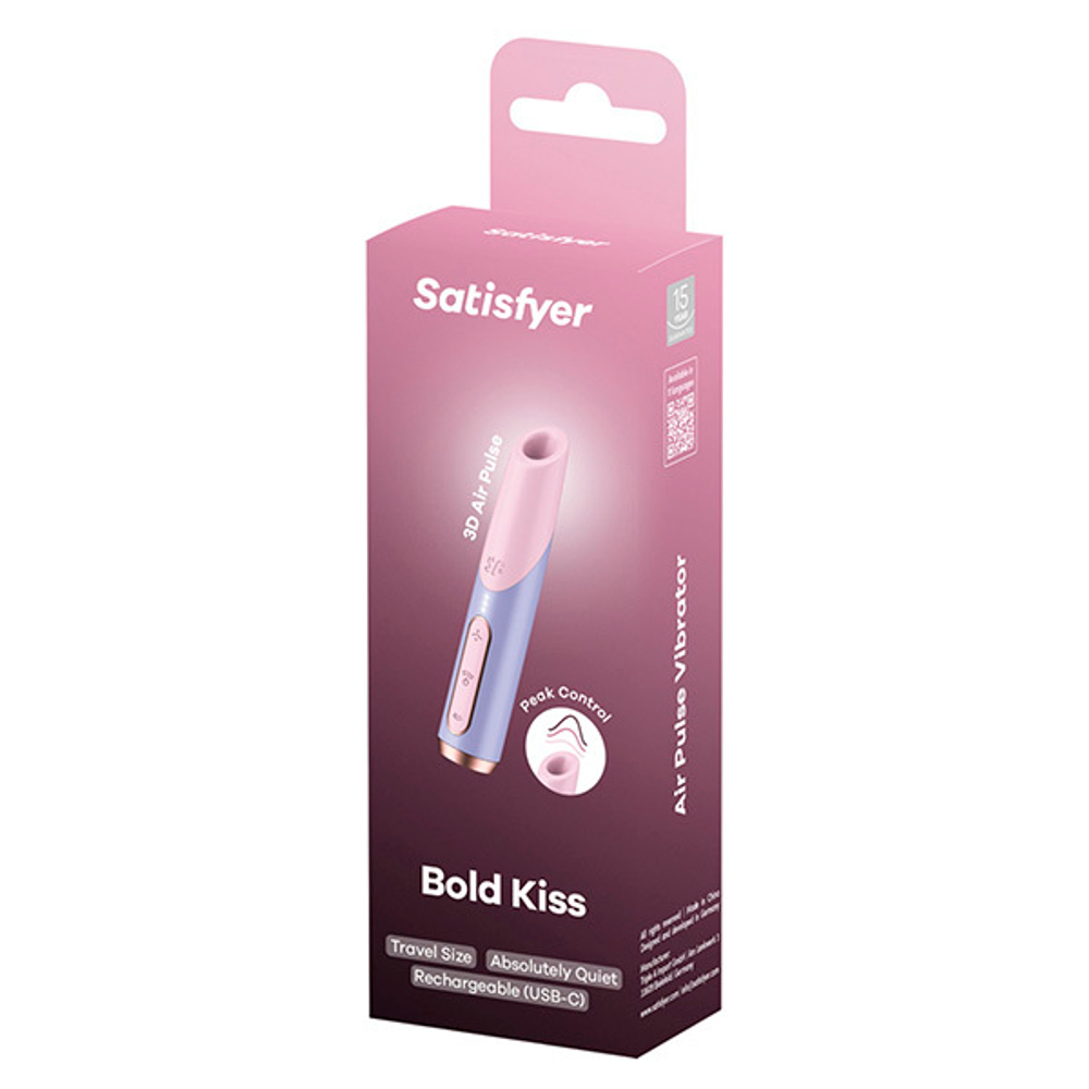 Розовый-фиолетовый вакуумный стимулятор 12,5см в виде губной помады Satisfyer Bold Kiss 3D