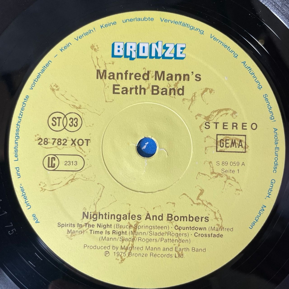 Винтажная виниловая пластинка LP Manfred Mann's Earth Band Nightingales and Bombers (Германия 1977)