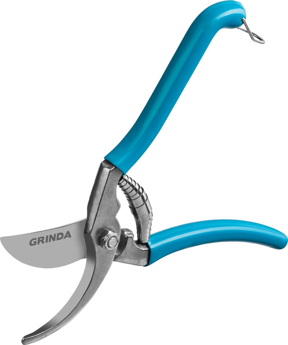 GRINDA P-10, 210 мм, цельнокованые лезвия, стальные рукоятки, покрытие ПВХ, плоскостной секатор, PROLine (423410)