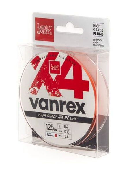 Леска плетёная Lucky John Vanrex х4 BRAID Fluo Orange 125 м, 0,10 мм