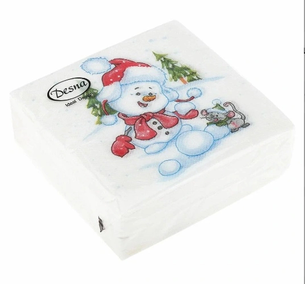40л Салфетки Design 24х24 Снеговичок, 1 слой (32)