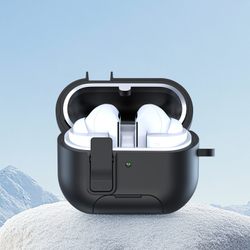 Усиленный чехол черного цвета для наушников Samsung Buds3, 3 Pro и 3 FE, серия SECQ Series (с подставкой и карабином) от Dux Ducis