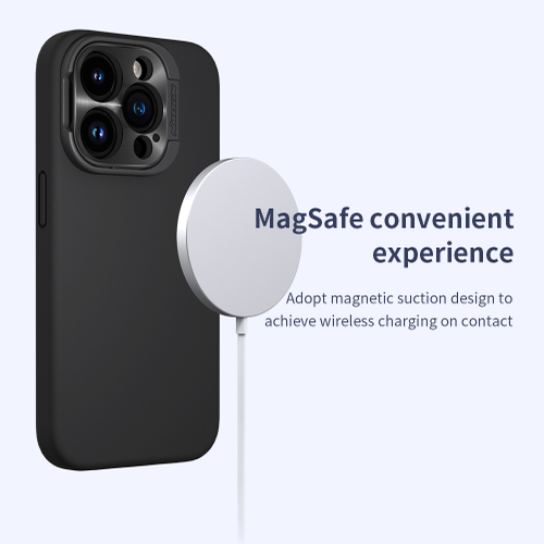 Чехол от Nillkin с металлической откидной крышкой камеры для смартфона iPhone 15 Pro, серия LensWing Magnetic Case (поддержка беспроводной зарядки)