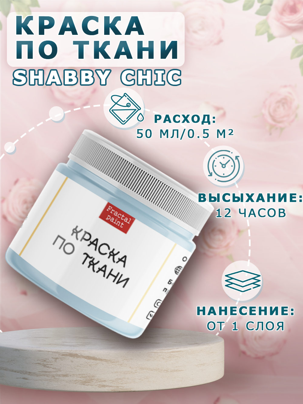 Краска по ткани и обуви, одежды акриловая Shabby Chic «Нежно-голубая»