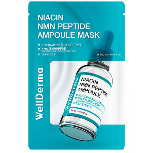 Тканевая маска для лица с пептидами WellDerma Niacin NMN Peptide Ampoule Mask, 1шт (28мл)