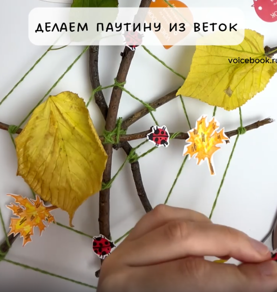 Делаем паутину из веток и листьев Делаем паутину из веток и листьев
