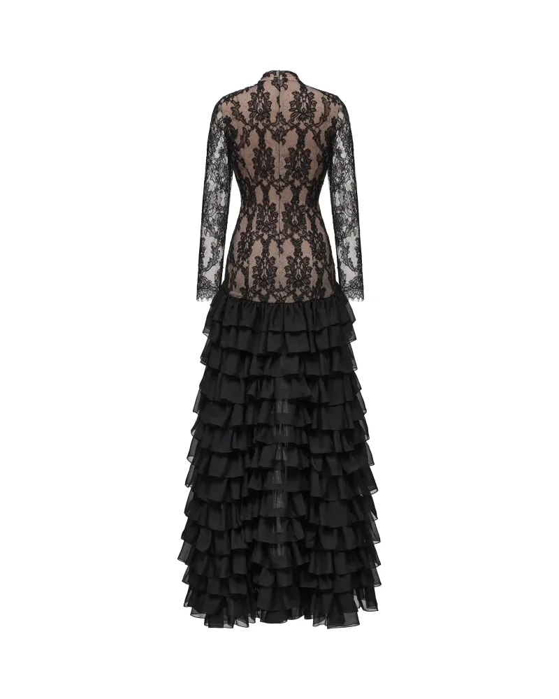 Стелла макси (Stella maxi), платье макси из черного кружева и юбкой из черного шифона
