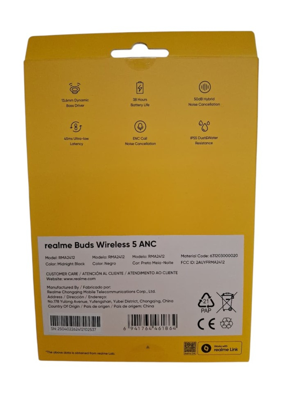 Беспроводные наушники Realme Buds Wireless 5 ANC черные