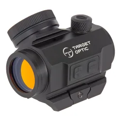 Коллиматор Target Optic 1x22, Weaver, красная марка, проставка, аккумулятор - вид сбоку на низком кронштейне