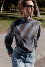 РУБАШКА В ПОЛОСКУ С ВОРОТНИКОМ-СТОЙКОЙ — ZARA
