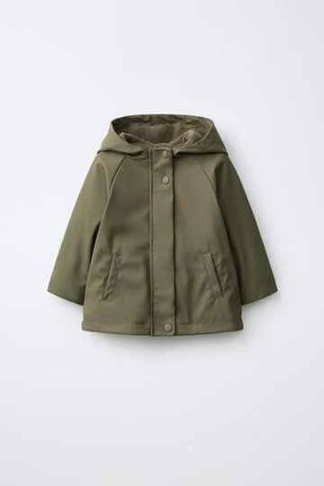 ZARA ПРОРЕЗИНЕННЫЙ ОДНОТОННЫЙ ДОЖДЕВИК WATER RESISTANT, МЯГКИЙ ЗЕЛЕНЫЙ