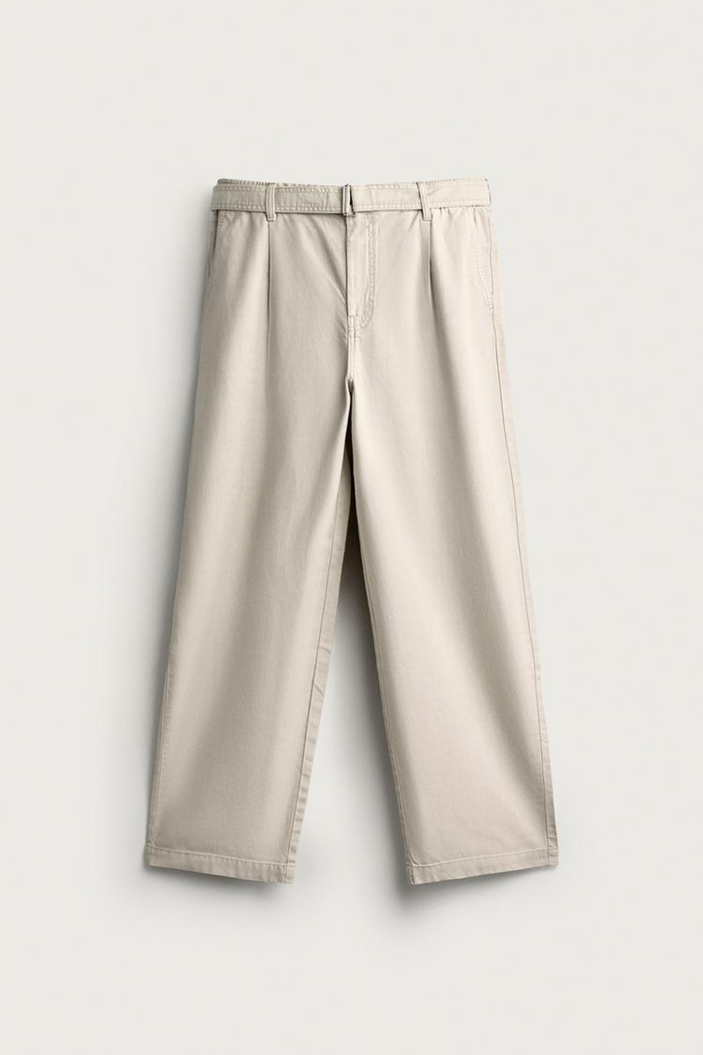 ZARA БРЮКИ RELAXED FIT СО СКЛАДКАМИ И РЕМНЕМ, СВЕТЛО-СЕРЫЙ