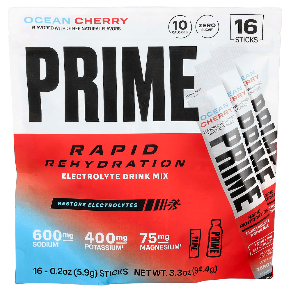 Prime Hydration, Rapid ReHydration, смесь для приготовления электролитического напитка, со вкусом вишни, 16 стик-пакетов по 5,9 г (0,2 унции)