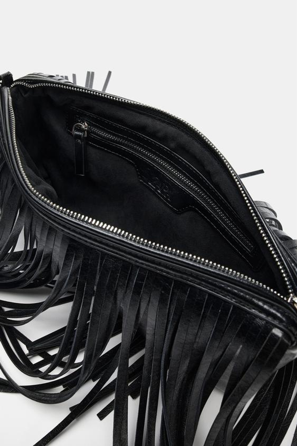 ZARA СУМКА С БАХРОМОЙ, ЧЕРНЫЙ