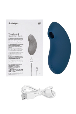 Вакуум-волновой бесконтактный стимулятор клитора Satisfyer Vulva Lover 2, силикон, синий