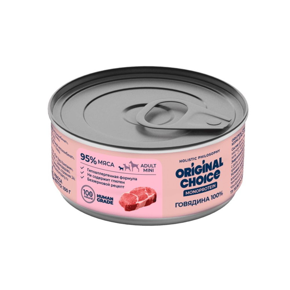 Консервы ORIGINAL CHOICE MONOPROTEIN ADULT MINI для собак мелких пород говядина 100 г Консервы ORIGINAL CHOICE MONOPROTEIN ADULT MINI для собак мелких пород говядина 100 г