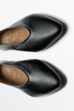 Massimo Dutti Балетки с острым носком из мягкой кожи, черный