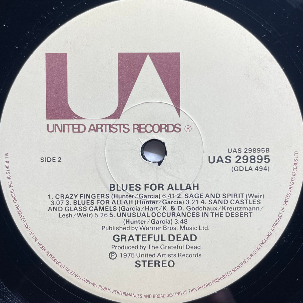 The Grateful Dead ‎– Blues For Allah (Англия 1975г.)