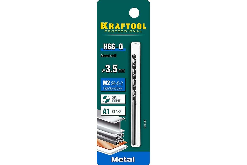 Сверло по металлу HSS-G 3.5 х70мм, сталь М2(S6-5-2) KRAFTOOL
