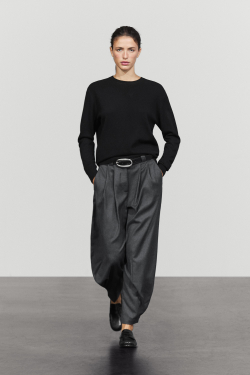 Massimo Dutti Вязаный свитер с круглым вырезом из смесовой шерсти, черный