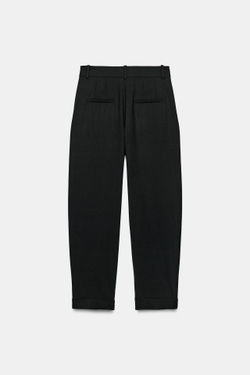 ZARA БРЮКИ С ЗАЩИПАМИ И ШЛЕВКАМИ — ZW COLLECTION, ЧЕРНЫЙ