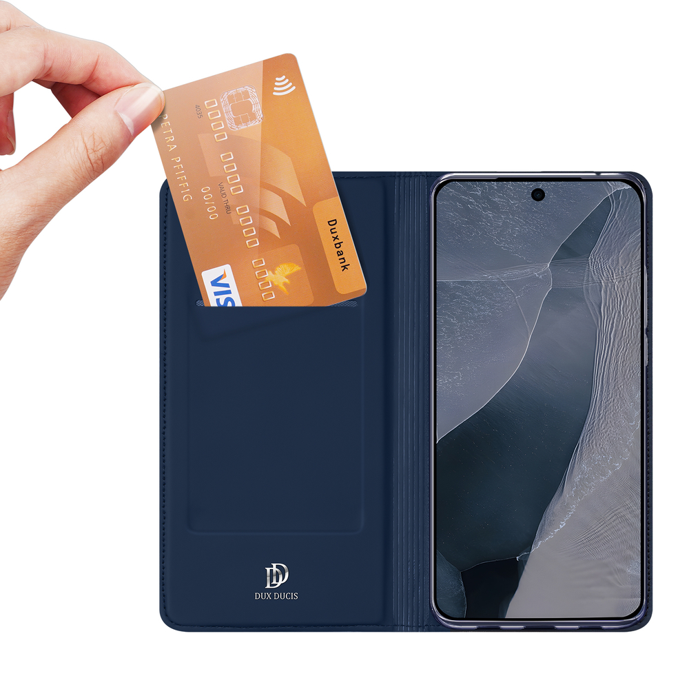 Чехол книжка из кожи синего цвета для Google Pixel 11 Pro XL, серия Skin Pro Series от Dux Ducis