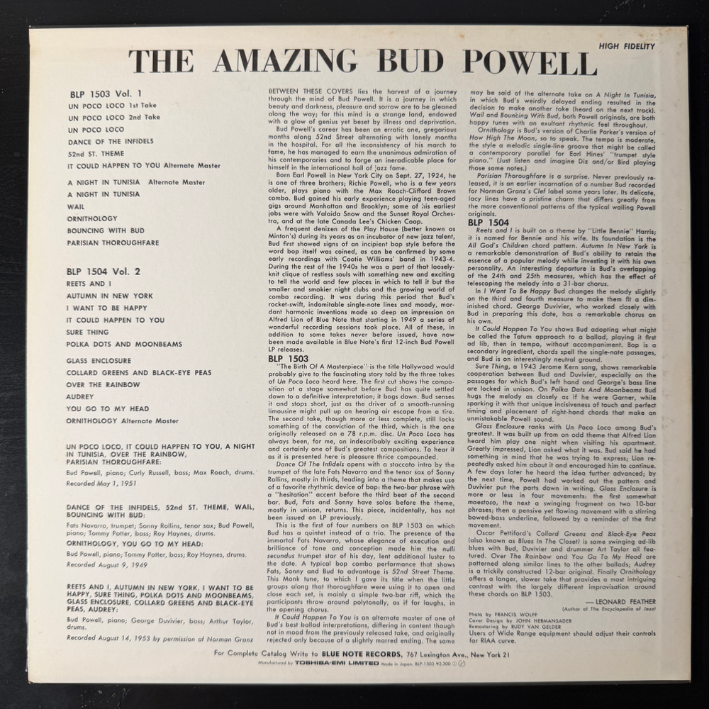 Bud Powell – The Amazing Bud Powell, Volume 1 (Япония 1983г.) Т