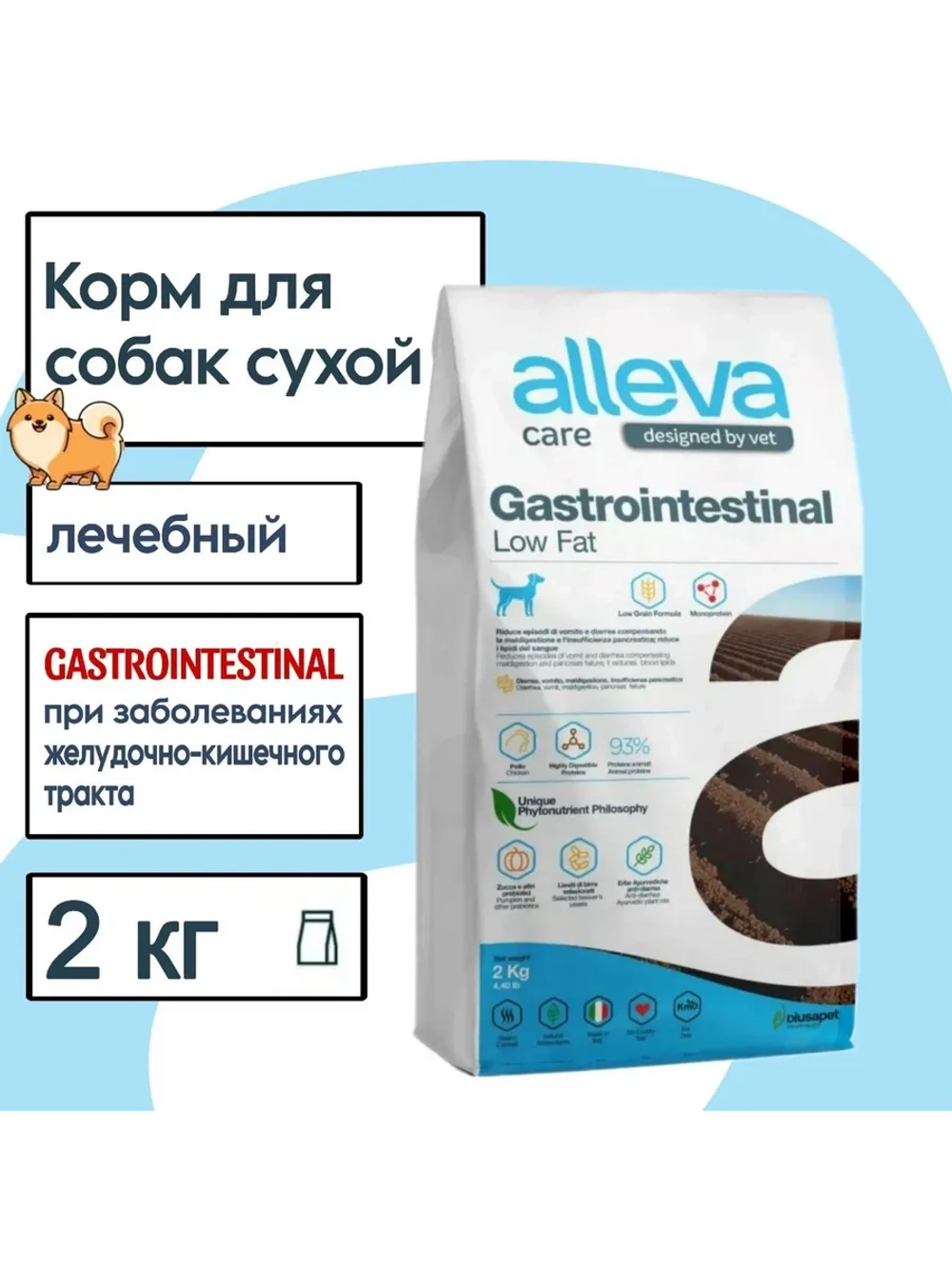 Gastrointestinal Low Fat Корм для собак 2кг