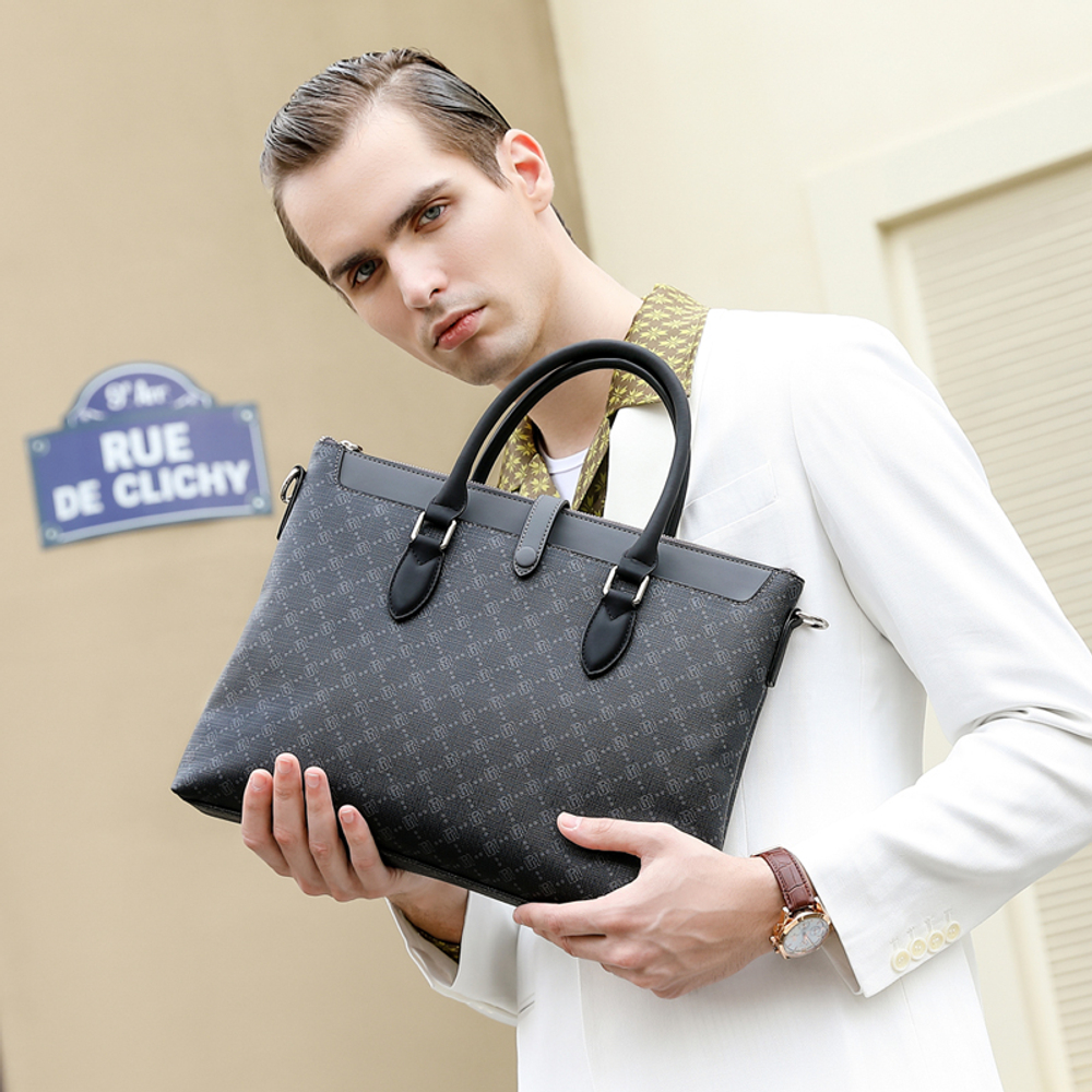 POLO PVC Synthetic Leather 15 Inch Laptop Bag, Handbag, Men"s Crossbody Bag Briefcase Large Men"s Black