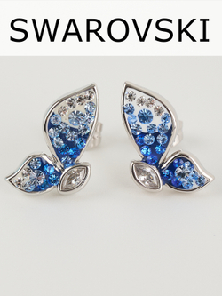 Серьги Голубая бабочка с кристаллами Swarovski