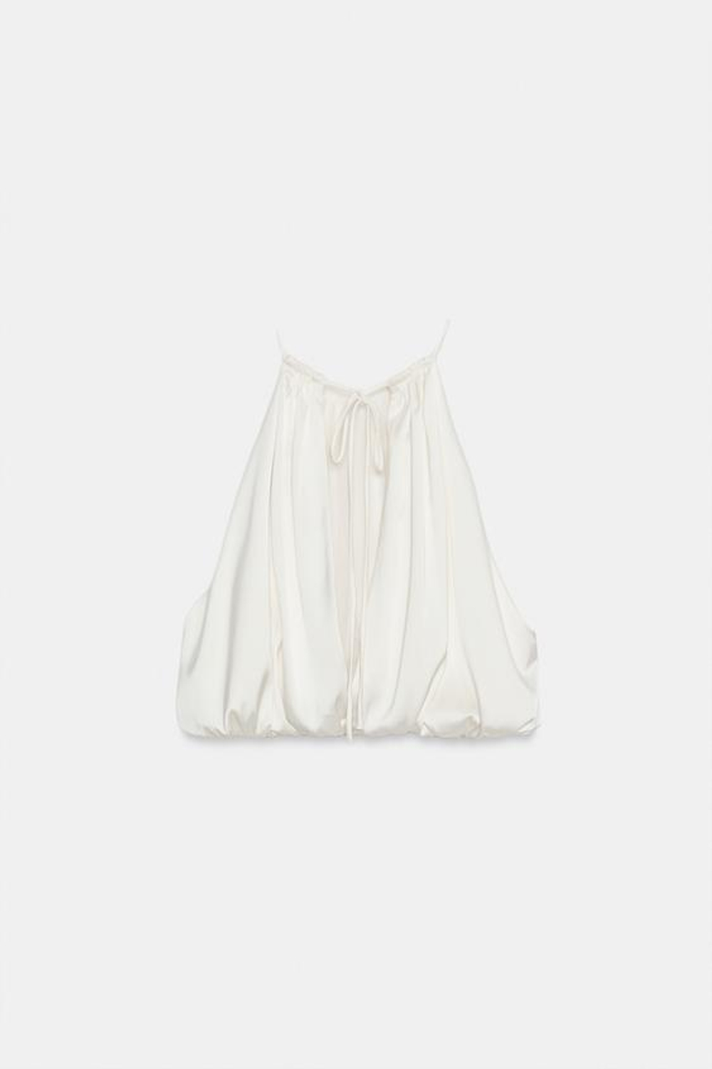 ZARA АТЛАСНЫЙ ТОП-БАЛЛОН, ЖЕЛТОВАТО-БЕЛЫЙ
