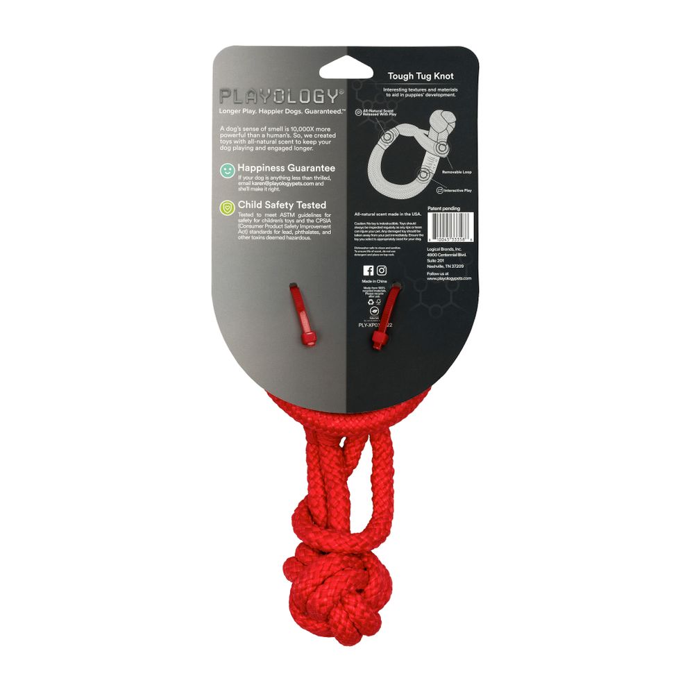 Жевательный канат Playology TOUGH TUG KNOT для щенков 4-8 месяцев с ароматом говядины, цвет красный