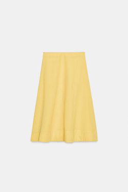 ZARA ЮБКА МИДИ ИЗ СМЕСОВОГО ЛЬНА — ZW COLLECTION, СВЕТЛО-ЖЕЛТЫЙ