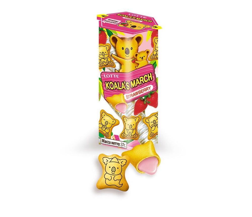 Печенье Koalas March Strawberry с клубнично- кремовой начинкой х/к 37 гр