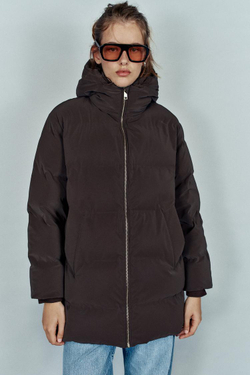 ZARA ВЕТРОЗАЩИТНЫЙ ПРОРЕЗИНЕННЫЙ АНОРАК С КАПЮШОНОМ, КОРИЧНЕВЫЙ