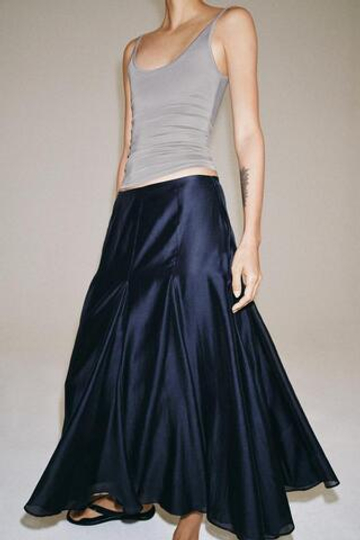 ZARA СТРУЯЩАЯСЯ ЮБКА — ZW COLLECTION, МОРСКОЙ СИНИЙ