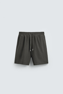 ZARA ШОРТЫ-ДЖОГГЕРЫ ИЗ РЕЛЬЕФНОЙ ТКАНИ, ЗЕЛЕНОВАТЫЙ