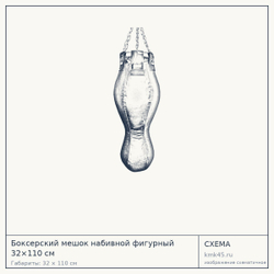 Схема с габаритами: Боксерский мешок набивной фигурный 32×110 см