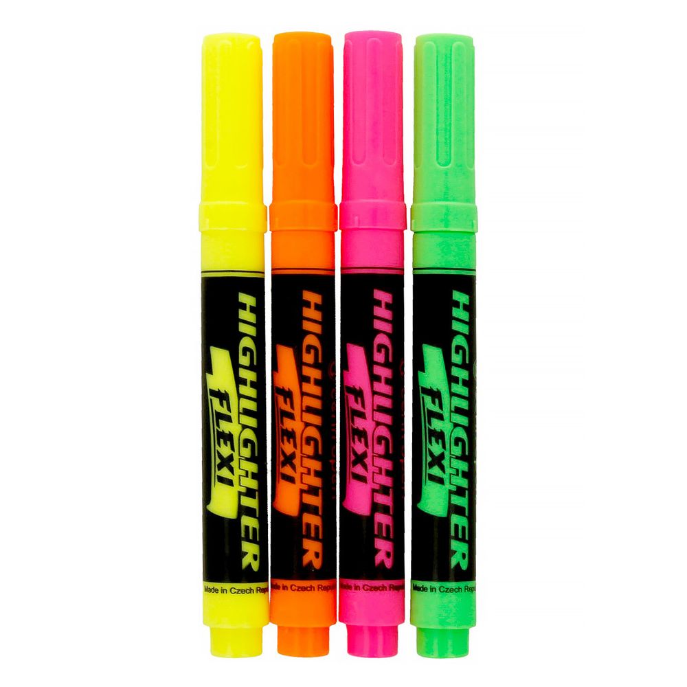 Набор текстовыделителей HIGHLIGHTER FLEXI-(super-flexible tip) 4 цв. 8542/4 1-5 мм, 4 цв. скошенное, 8542/4 FLUO 4 цв, Centropen 8542/4