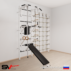 Шведская стенка Sv Sport усиленная 6080 (Турник стандарт/Брусья/Стойка/Скамья/Канат/Кольца/Лестница/Канатный лаз)