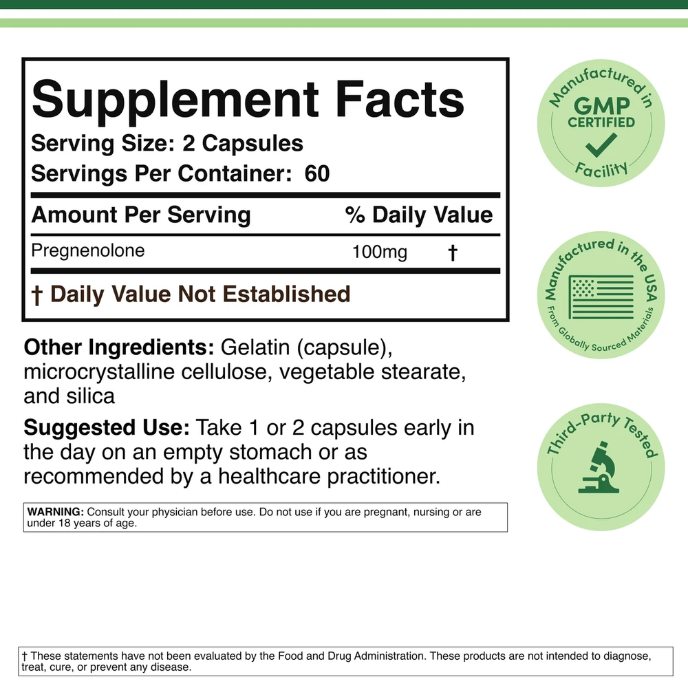Double Wood Supplements - Pregnenolone - 120 x 50 mg capsules