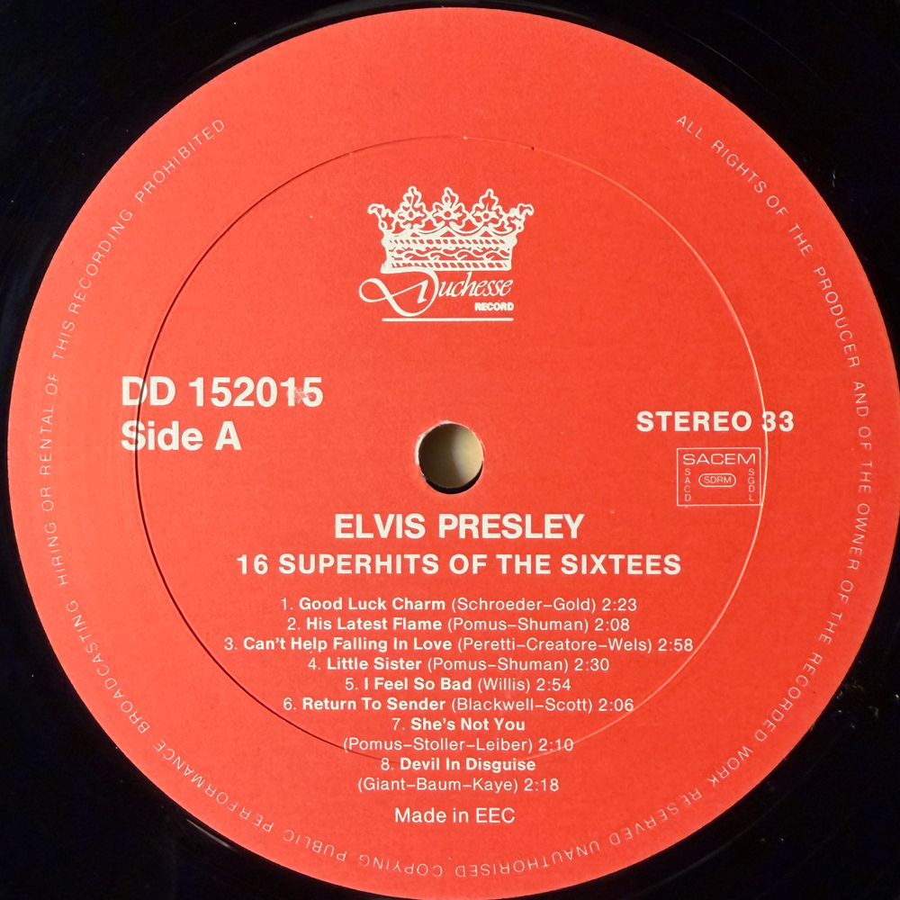 Elvis Presley ‎– 16 Superhits Of The Sixties (Франция 1988г.)
