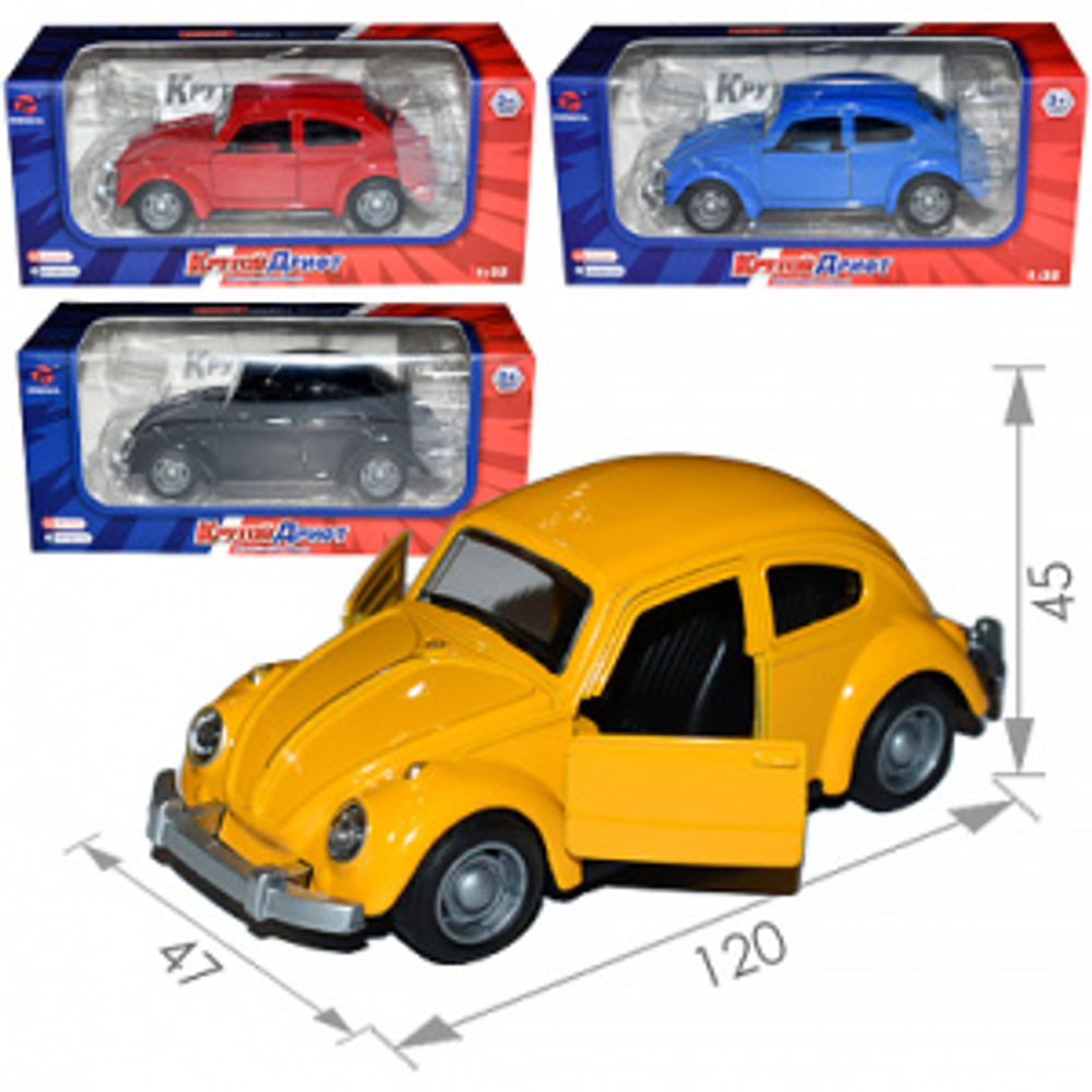 Метал. транспорт 12см ФОЛЬКСВАГЕН BEETLE NEW РЕТРО откр.двери  инд. кор