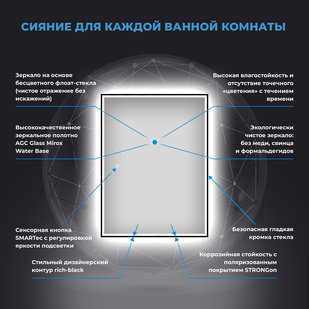 Настенное зеркало для ванной с подсветкой для макияжа