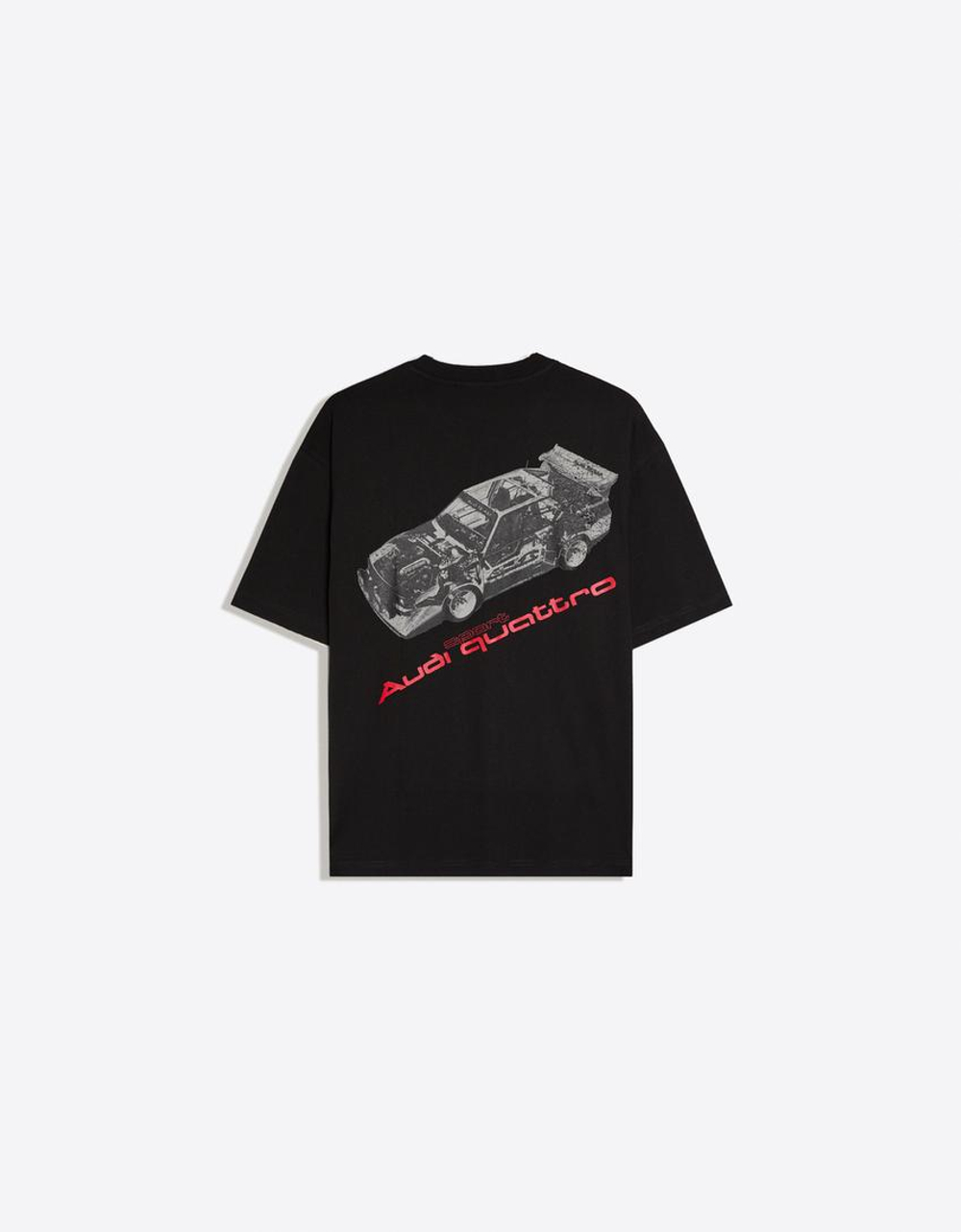 BERSHKA Футболка свободного кроя Audi, черный