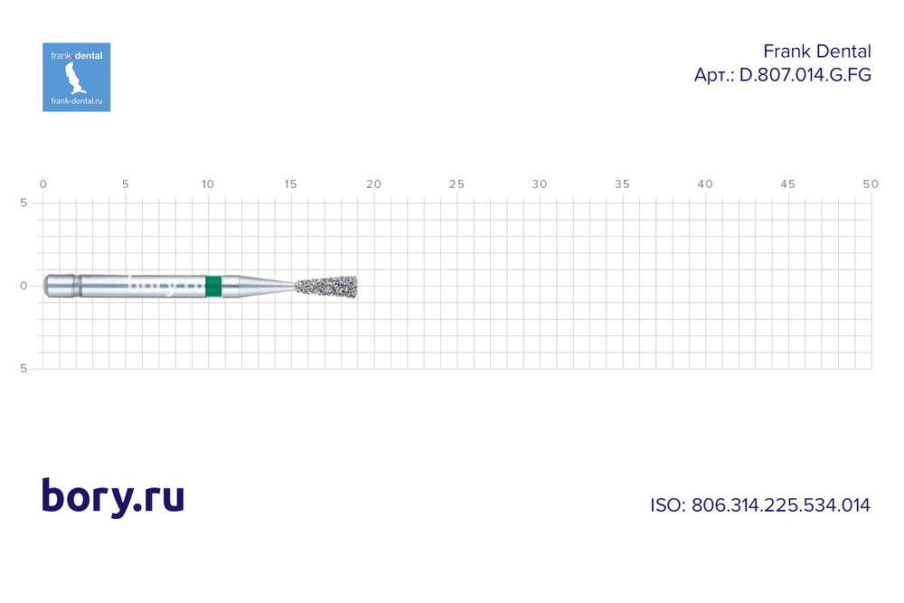 Бор алмазный зеленый  Frank Dental типа FG - D.807.014.G.FG
