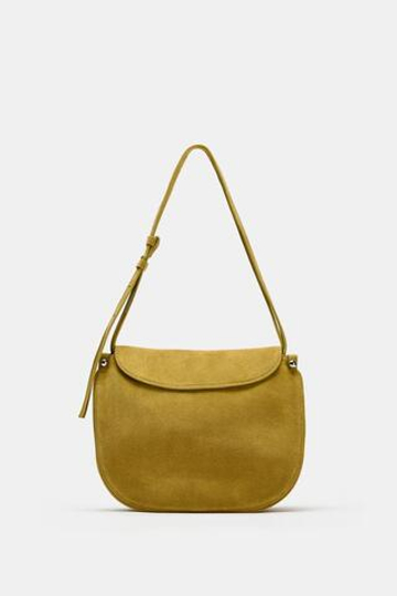 ZARA КОЖАНАЯ СУМКА ЧЕРЕЗ ПЛЕЧО С КЛАПАНОМ, ЛАЙМОВЫЙ ЗЕЛЕНЫЙ